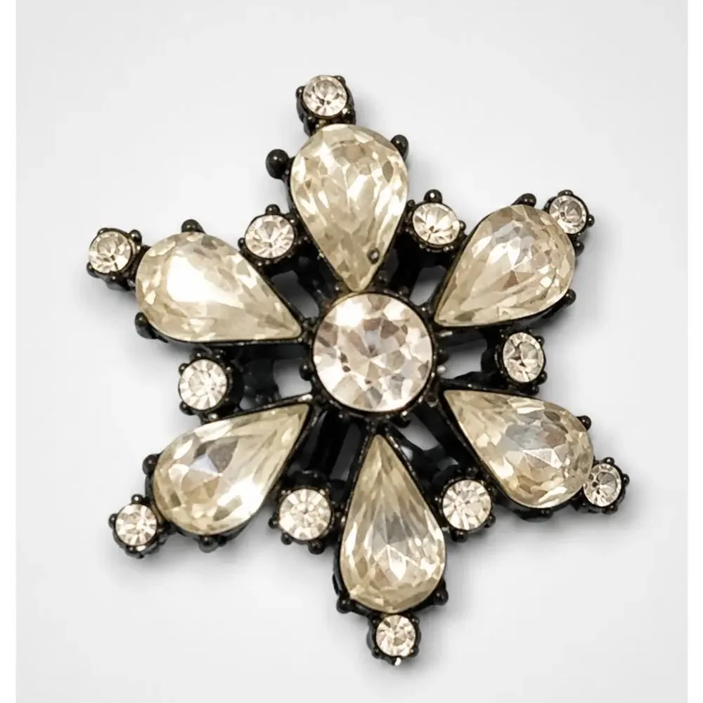 Vintage Rhinestone Flower Brooch Pin Japanned Mid Century Glass Sparkly 2